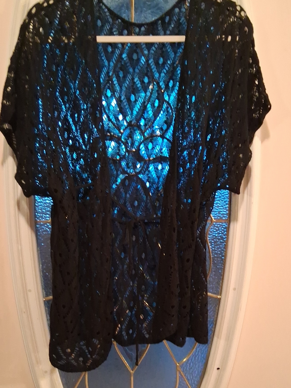 Black Crochet Open-Front Women’s Cardigan Or Bathing Suit Cover Up